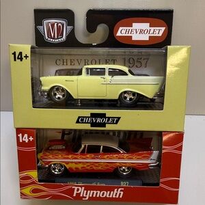 Chevrolet and Plymouth Die-Cast Car Duo - Cream and Red